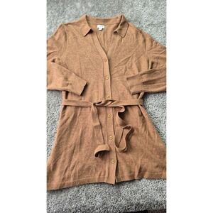 J.Crew Merino Wool Blend Belted‎ Button Front Long Cardigan Brown Sweater Small